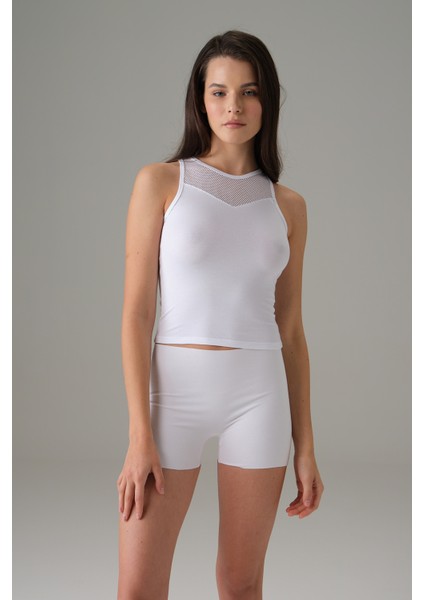 Doreanse Kadın Halter File Yaka Atlet Beyaz 9401