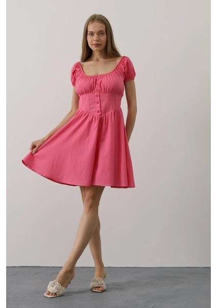 Beli Korseli Mini Elbise - Fuşya