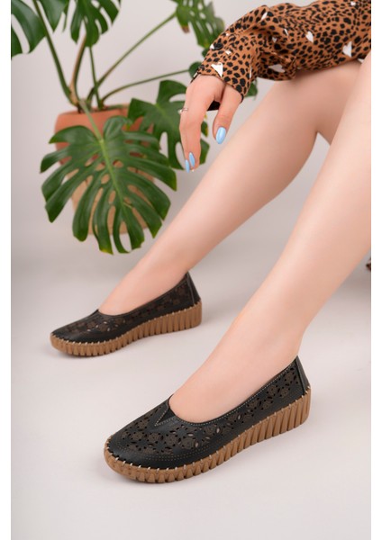 Kadın Hakiki Deri Siyah Lazer Günlük Comfort Ayakkabı