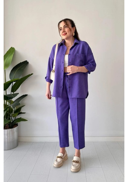Gömlek Yaka Keten Ikili Takım Alt Üst