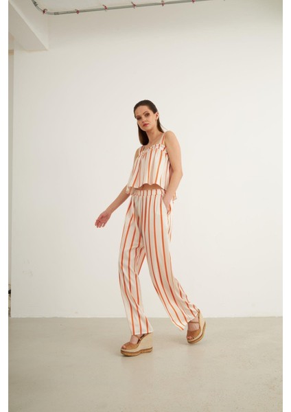 Turuncu Çizgili Saten Pantolon fiyatları
