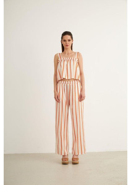 Turuncu Çizgili Saten Pantolon modelleri