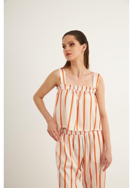 Turuncu Çizgili Saten Pantolon fırsatları