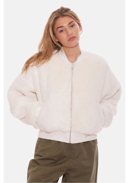 Sportswear Reversible Faux Fur Bomber Full-Zip Çift Taraflı Suni Kürk Krem Kadın Ceket/mont
