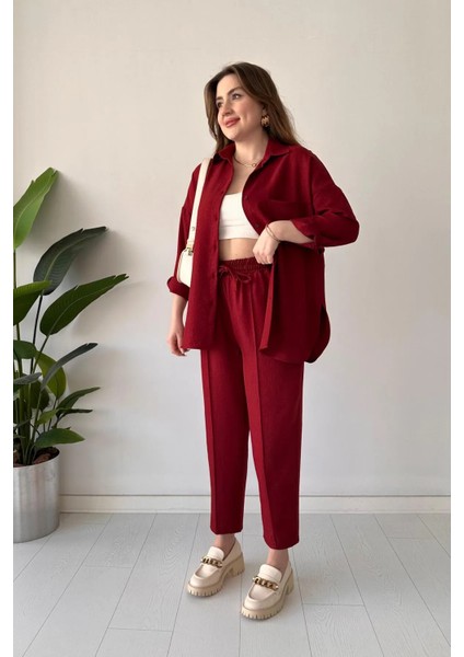 Gömlek Yaka Keten Ikili Takım Alt Üst