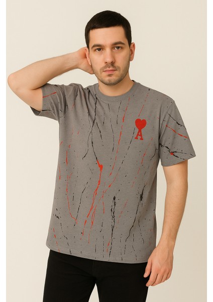 i T-Shirt Baskılı Gri