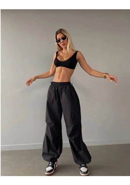 Kadın Cepli Paraşut Pantalon - Siyah