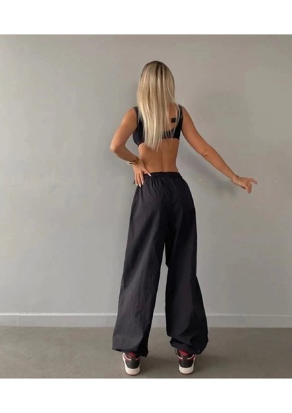 Kadın Cepli Paraşut Pantalon - Siyah