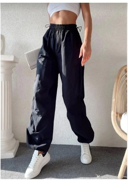 Kadın Cepli Paraşut Pantalon - Siyah