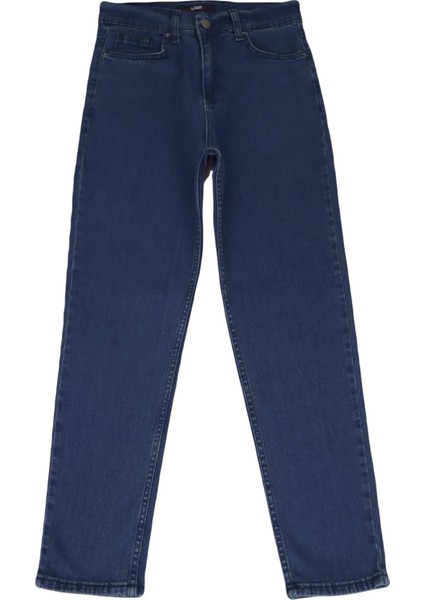 Fistan Store Kadın Koyu Mavi Yüksek Bel Normal Kesim Dar Paça Jean Pantolon