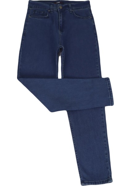 Fistan Store Kadın Koyu Mavi Yüksek Bel Normal Kesim Dar Paça Jean Pantolon