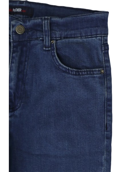 Fistan Store Kadın Koyu Mavi Yüksek Bel Normal Kesim Dar Paça Jean Pantolon