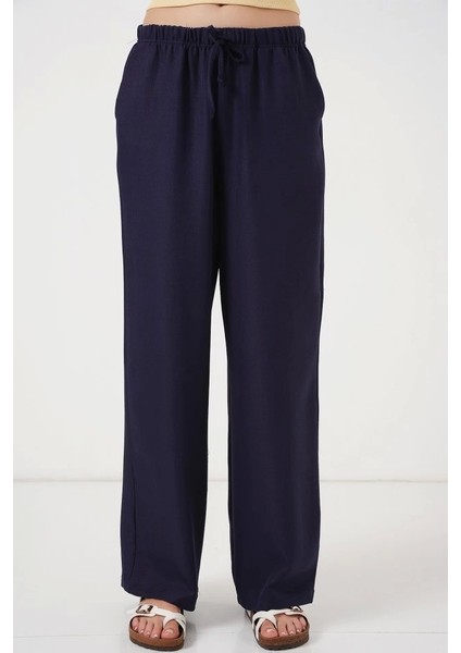 Geniş Paça Keten Pantolon 6735 - Lacivert fırsatları