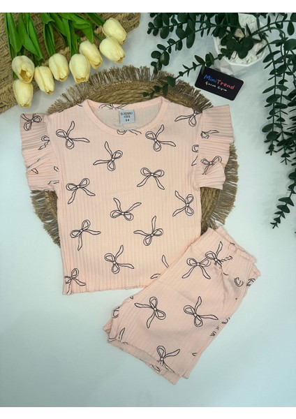 Kız Çocuk Pamuklu Şort‑tişört Pijama Takımı Somon