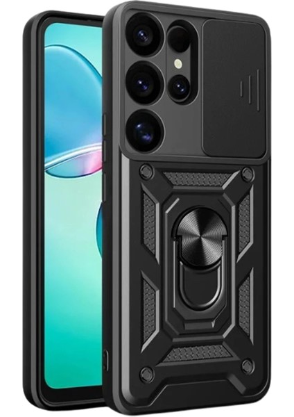 Samsung Galaxy S25 Ultra Kayar Kapak Lens Koruma, Stant ve Ekran Koruyucu, Dayanıklı Kaplama Kılıf