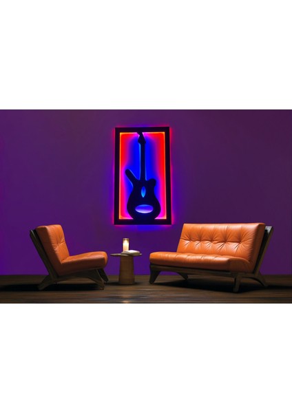Gitar Figürlü LED Işıklı Tablo 5mm, Duvar Dekor Ahşap, Neon Işık,duvar Süsü