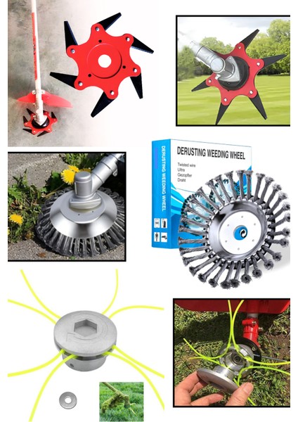Tüm Benzinli Tırpanlara Uyumlu Telli Fırça – Örümcek Mantar Misina ve Altılı Bıçak 3’lü Çim Kesici Set