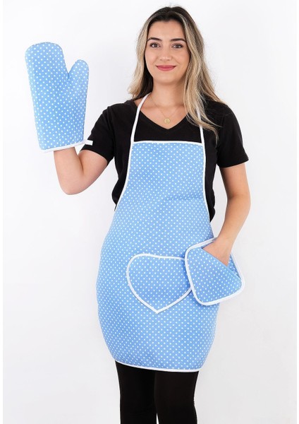 Trendy 3lü Set Sıvı Geçirmez Mutfak Önlüğü, Isıya Dayanıklı Fırın Eldiveni ve Tutacak Takımı