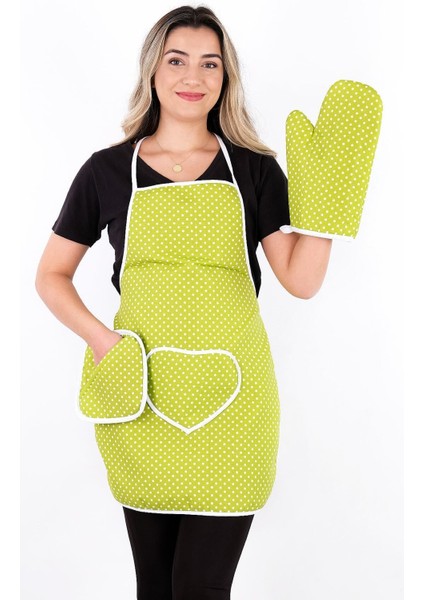 Trendy 3lü Set Sıvı Geçirmez Mutfak Önlüğü, Isıya Dayanıklı Fırın Eldiveni ve Tutacak Takımı