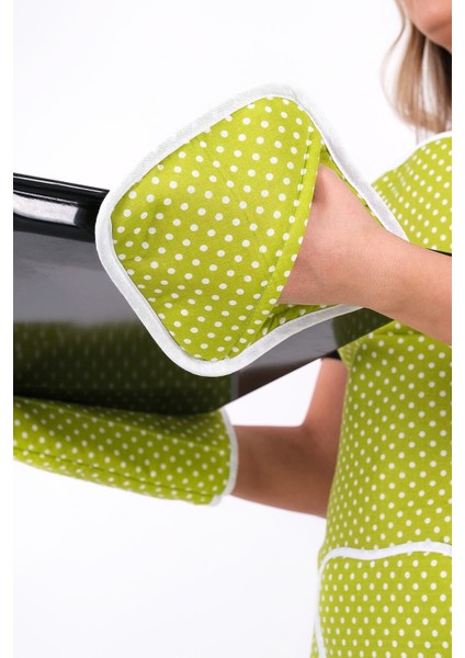 Trendy 3lü Set Sıvı Geçirmez Mutfak Önlüğü, Isıya Dayanıklı Fırın Eldiveni ve Tutacak Takımı