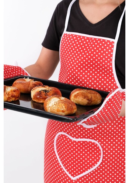 Trendy 3lü Set Sıvı Geçirmez Mutfak Önlüğü, Isıya Dayanıklı Fırın Eldiveni ve Tutacak Takımı