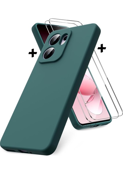 Oppo Reno 13F Kılıf Kamera Korumalı Yumuşak Renkli Mat Silikon + 9h Ekran Koruyucu Cam 2in1 Set ve Reno 13FS Uyumlu
