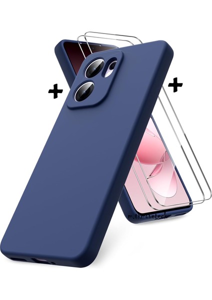 Oppo Reno 13F Kılıf Kamera Korumalı Yumuşak Renkli Mat Silikon + 9h Ekran Koruyucu Cam 2in1 Set ve Reno 13FS Uyumlu