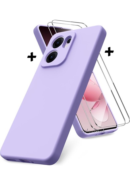 Oppo Reno 13F Kılıf Kamera Korumalı Yumuşak Renkli Mat Silikon + 9h Ekran Koruyucu Cam 2in1 Set ve Reno 13FS Uyumlu