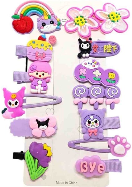 Kuromi Pens Çıt Çıt Karışık 13’lü Çocuk Toka Seti- Kuromili Toka