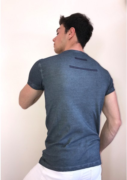 Unisex Bisiklet Yaka Baskılı Yıkamalı T-Shirt