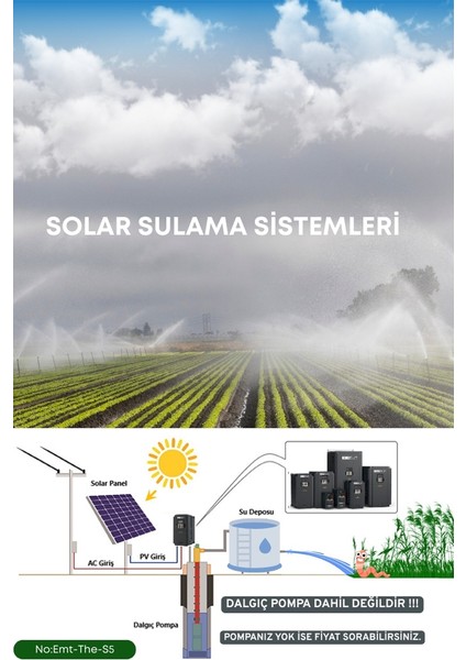 Solar Güneş Enerji Sulama Sistemi 10HP (7,5 Kw) Solar Pompa Sürücüsü (Trifaze) 585 W Güneş Paneli
