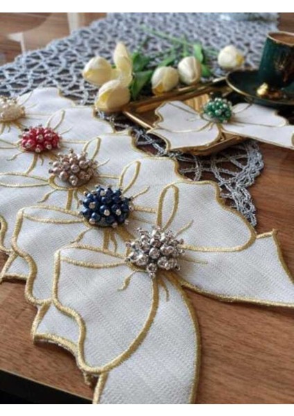 6 Adet Mix Renkli Boncuklu Fiyonk Kahve Sunum Mendili, Servis Peçetesi, Kokteyl Peçetesi
