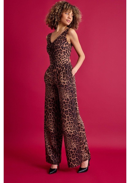 Sırt Detaylı Leopar Tulum