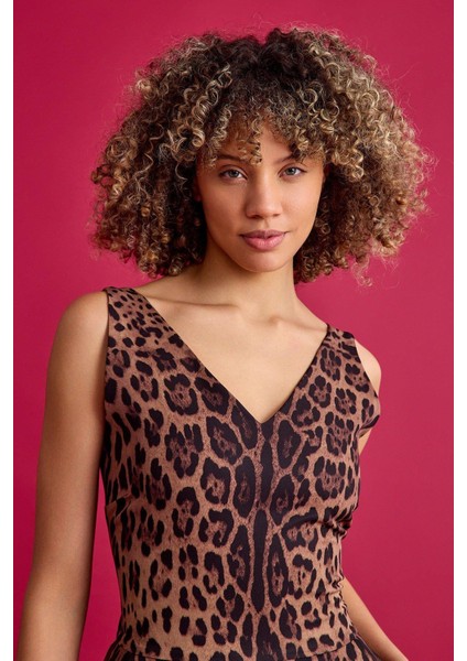 Sırt Detaylı Leopar Tulum