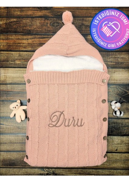 Oeko Sertifikalı Bebek Kundağı Triko Içi Peluş Örgülü Istediğiniz Ismi Nakışla Yazıyoruz