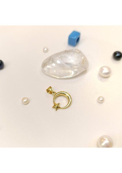14.4mm Çift Taraflı Ayyıldız Kolye 14 Ayar Altın Hd Videolu