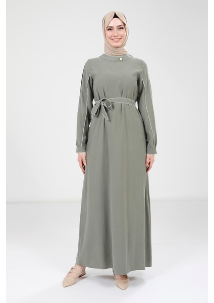 Biye Detaylı Haki Elbise 9383