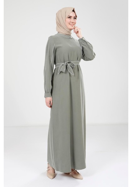 Biye Detaylı Haki Elbise 9383 modelleri