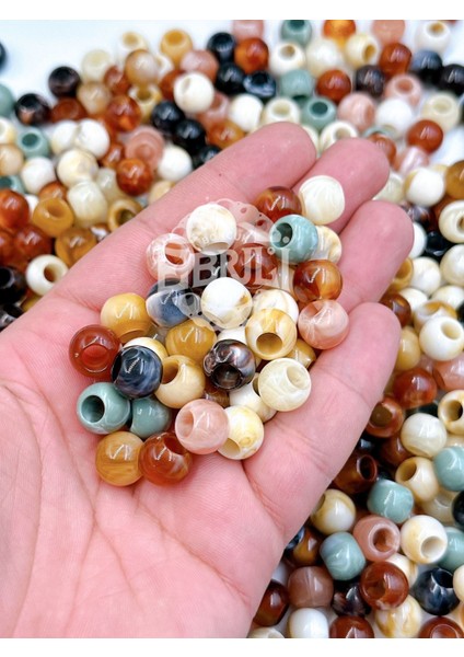 12 mm Doğal Taş Görünümlü Geniş Delikli Akrilik Boncuklar (50 Gr)