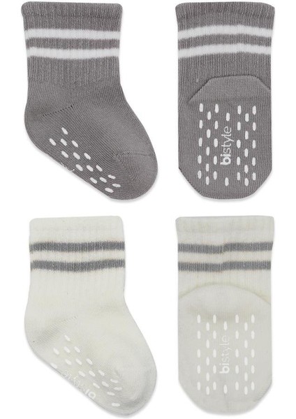 Nessiworld Bistyle Çemberli Kaymaz Soket Çorap 2'li BS10125 Gri Ekru
