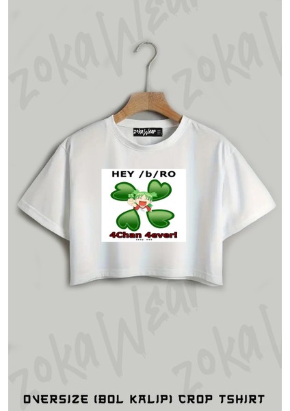 4chan Baskılı Oversize Crop T-Shirt