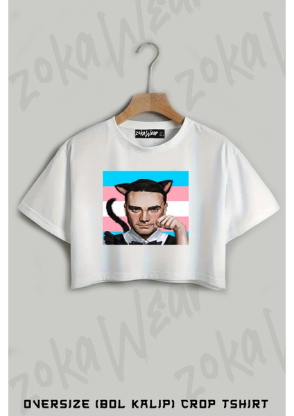 Ben Shapiro Catboy Maid Baskılı Oversize Crop T-Shirt