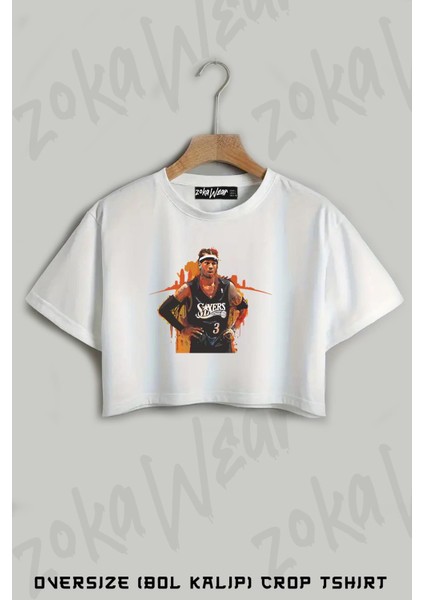 Allen Iverson Baskılı Oversize Crop T-Shirt