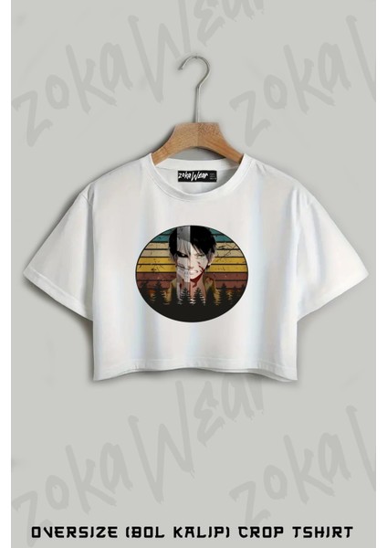 Attack On Titan Eren Yeager Retro Anime Baskılı Oversize Crop T-Shirt