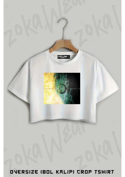 Animals As Leaders Baskılı Oversize Crop T-Shirt
