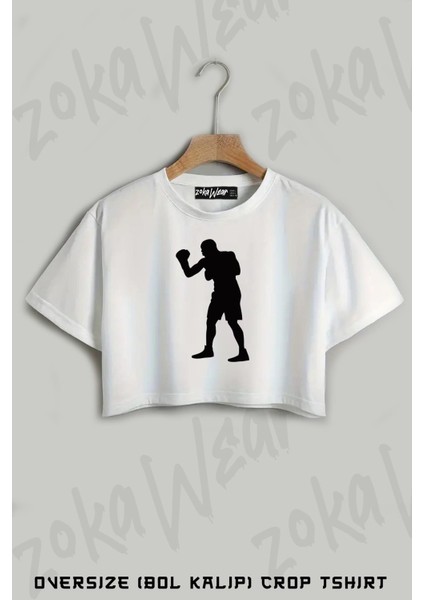 Boks Baskılı Oversize Crop T-Shirt