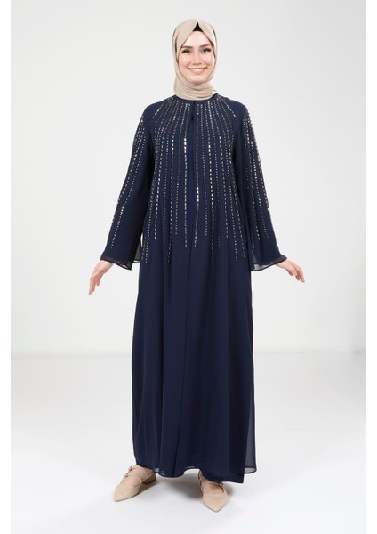 Baget Taşlı Lacivert Elbise 9270