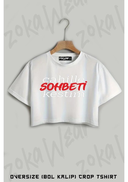 Cahille Sohbeti Kestim Baskılı Oversize Crop T-Shirt