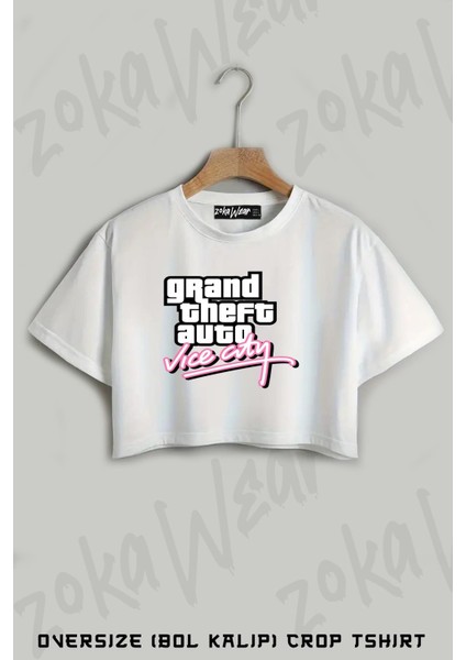Gta Vice City Nostalji Baskılı Oversize Crop T-Shirt