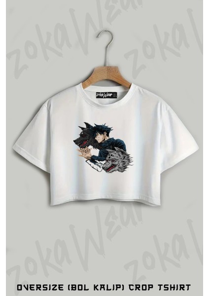Jujutsu Kaisen Megumi Fushiguro Baskılı Oversize Crop T-Shirt